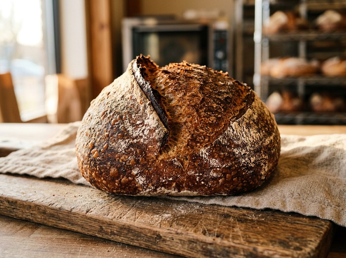 Freshly scored sourdough boule at Sourdough House
